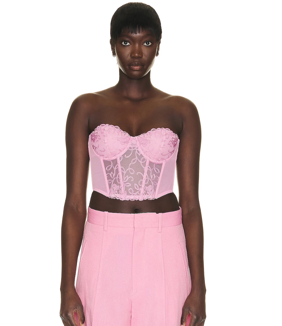 Cropped Strapless Lace Corset  Pink lace shirt, Lace bustier top, Lace  corset top