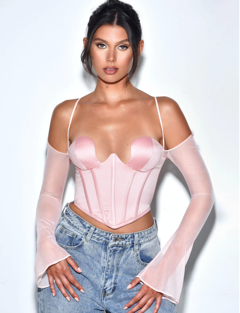 BLUSH STATEMENT SLEEVE CORSET TOP