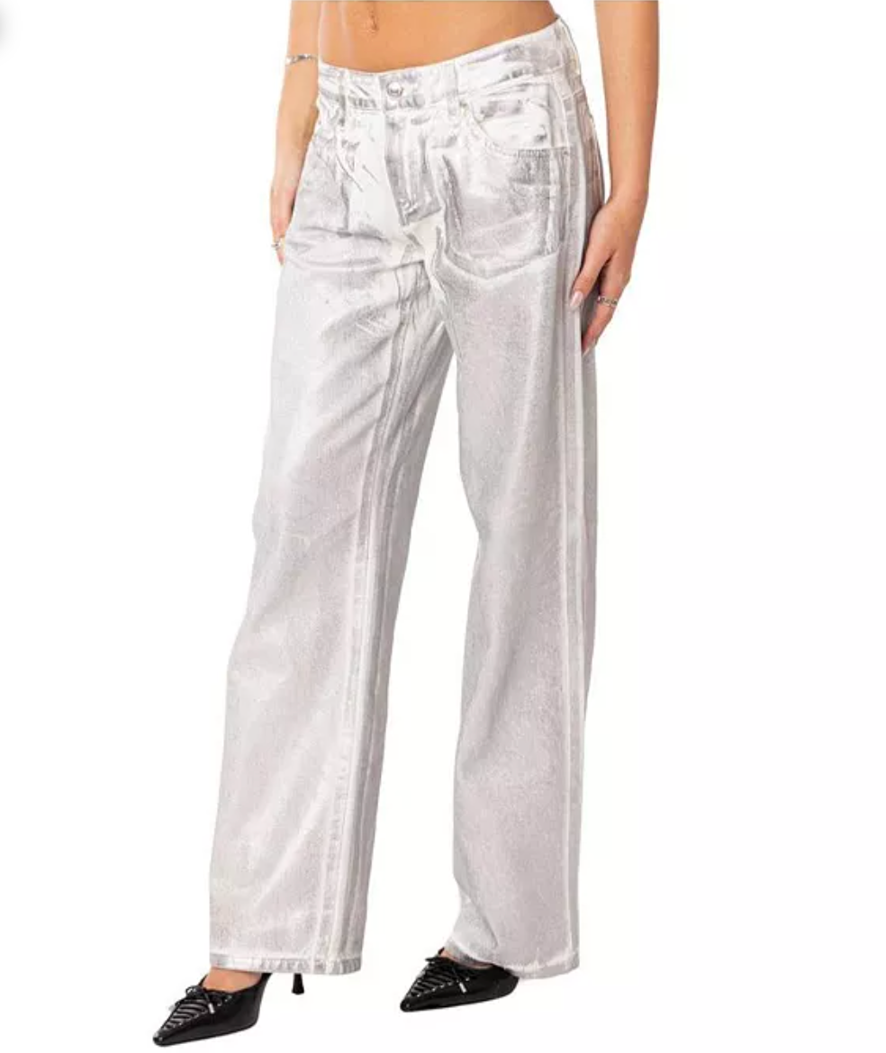 Kyo The Brand high waisted metallic pants in silver