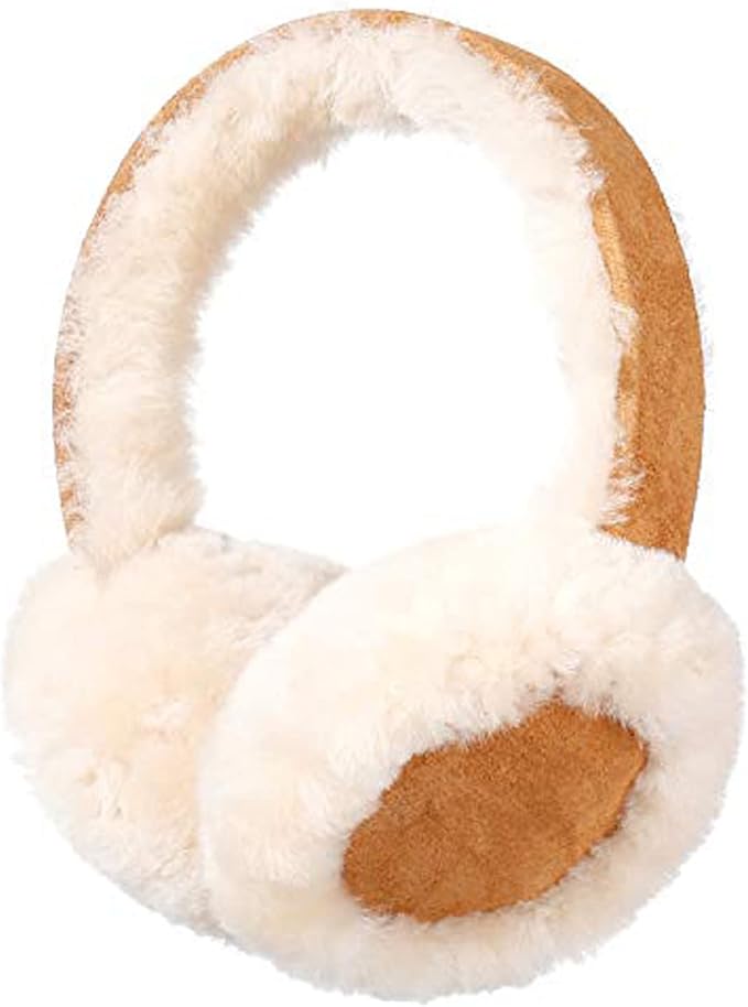 Sheepskin Fur Earmuffs Double-sided Brown Fluffy and Warm