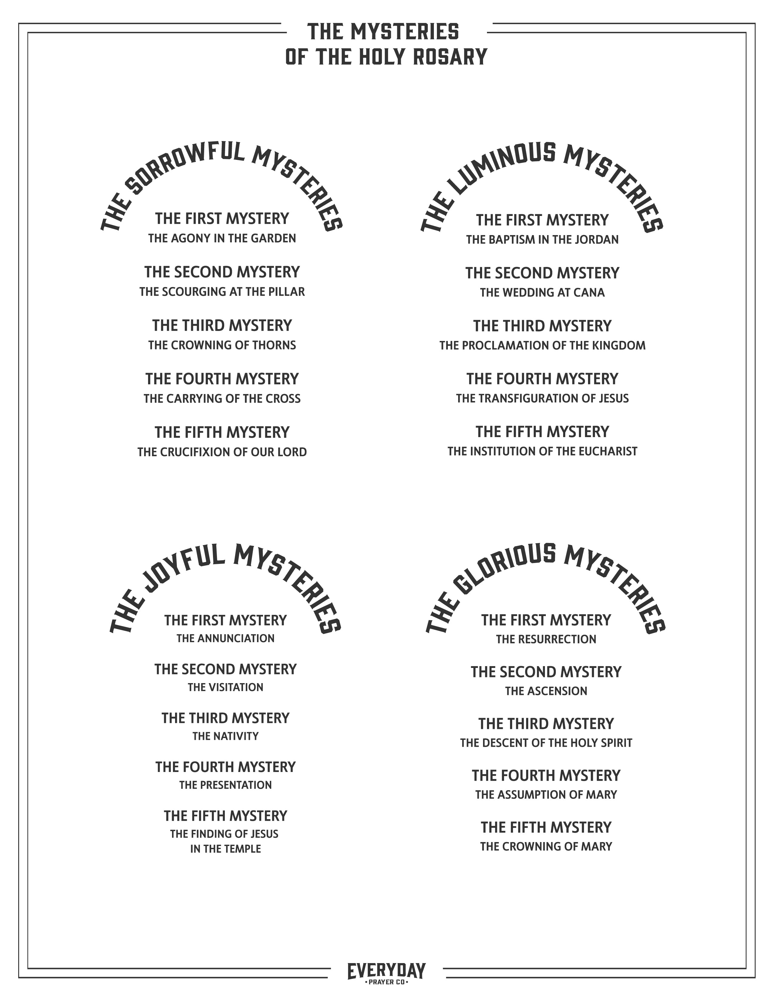 5 Mysteries Of The Rosary Printable