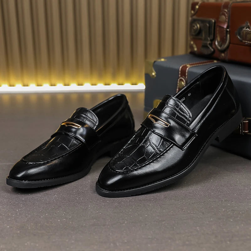 Men's Leather Crocodile Business Style Slip On Loafers Shoes