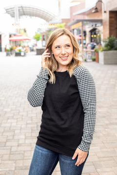 White and Black Gingham Sleeve Pullover