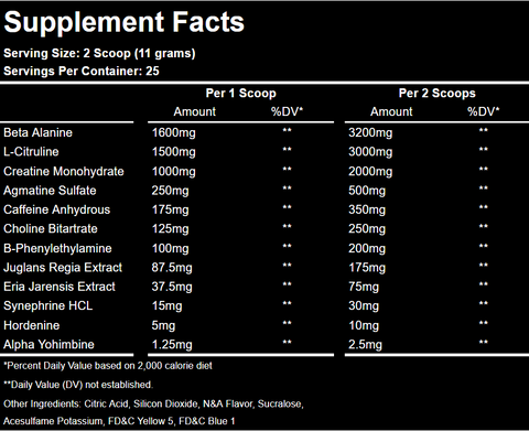 Arez Titanium Pre Workout Supplement Facts