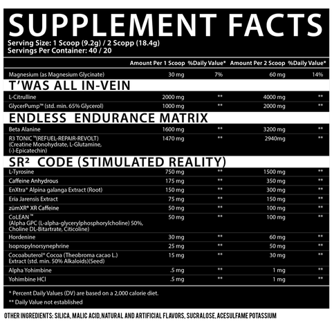 Dvst8 of the Union Pre Workout Supplement Facts