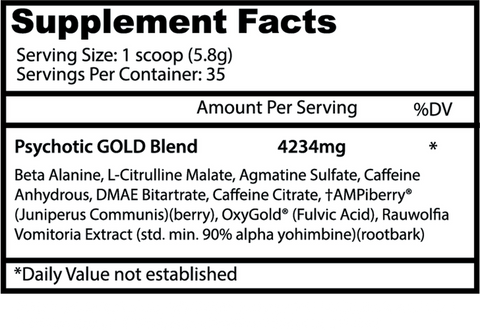 Psychotic Gold Pre Workout Supplement Facts