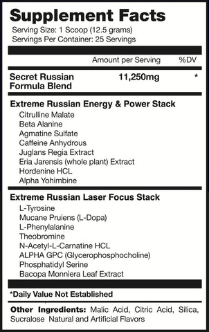 Russian Power Pre Workout Supplement Facts