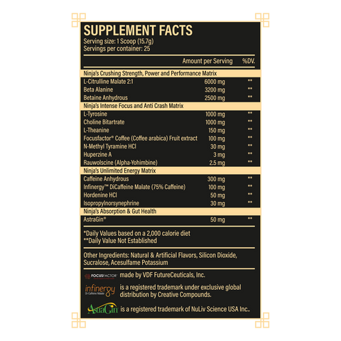 Ninja Up Pre Workout Supplement Facts