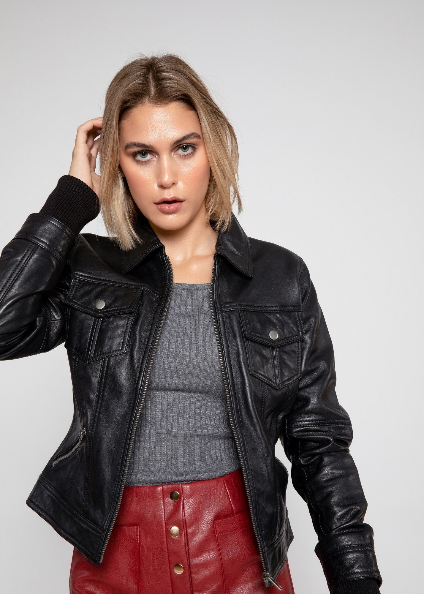 Womens Hooded Genuine Leather Jacket