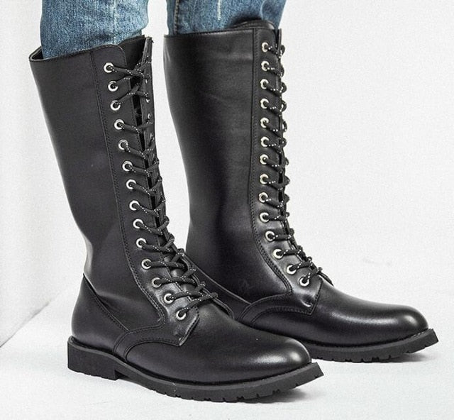 leather high boots for men