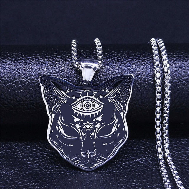 Black Cat Pentagram Stainless Steel Necklaces - Metal Gods Store