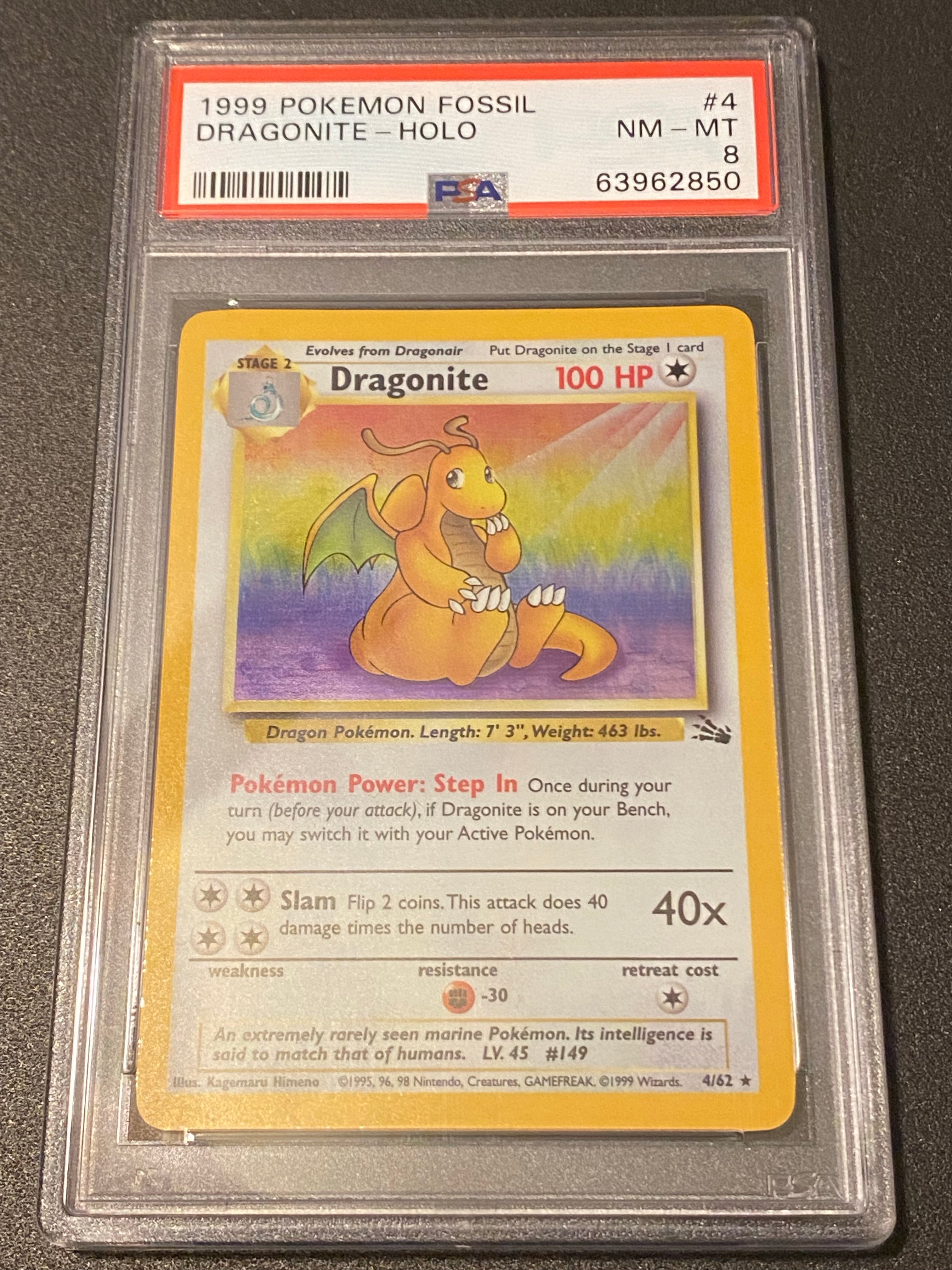 1999 Pokemon Fossil Dragonite - Holo - PSA 8 – ChallengeCoinTrader, LLC