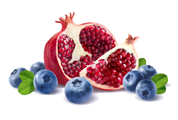 Cut Pomegranate with Blueberries