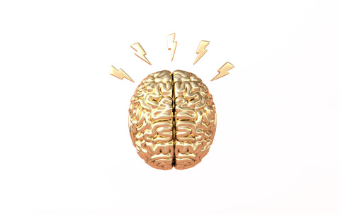 Gold Brain with lighting bolts above it