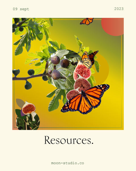 September 2023 Tarotscopes by Sarah Faith Gottesdiener. Resources. Butterfly in garden against a green and yellow background.