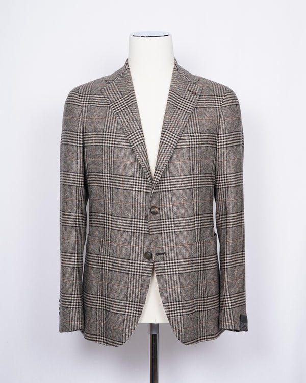 Tagliatore Wool Glencheck Jacket / Light Grey & Burgundy