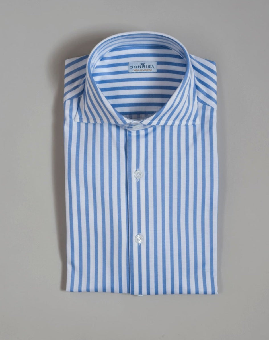 Sonrisa Striped Cotton Jersey Shirt / Light Blue & White ...