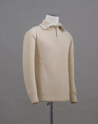 Mod. Anorak Art. 7 .C110 Col. Ecru 90% Wool 10% Cashmere Made in Florence, Italy G.R.P. Firenze Wool & Cashmere Half-Zip Ribbed Knit / Ecru
