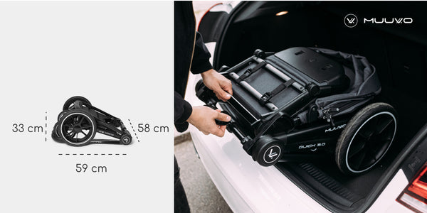 Tamaño del carro Muuvo plegado en centimetros