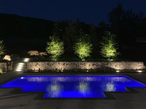 Custom Vinyl Pool at night with Hayward ColorLogic LED lighting