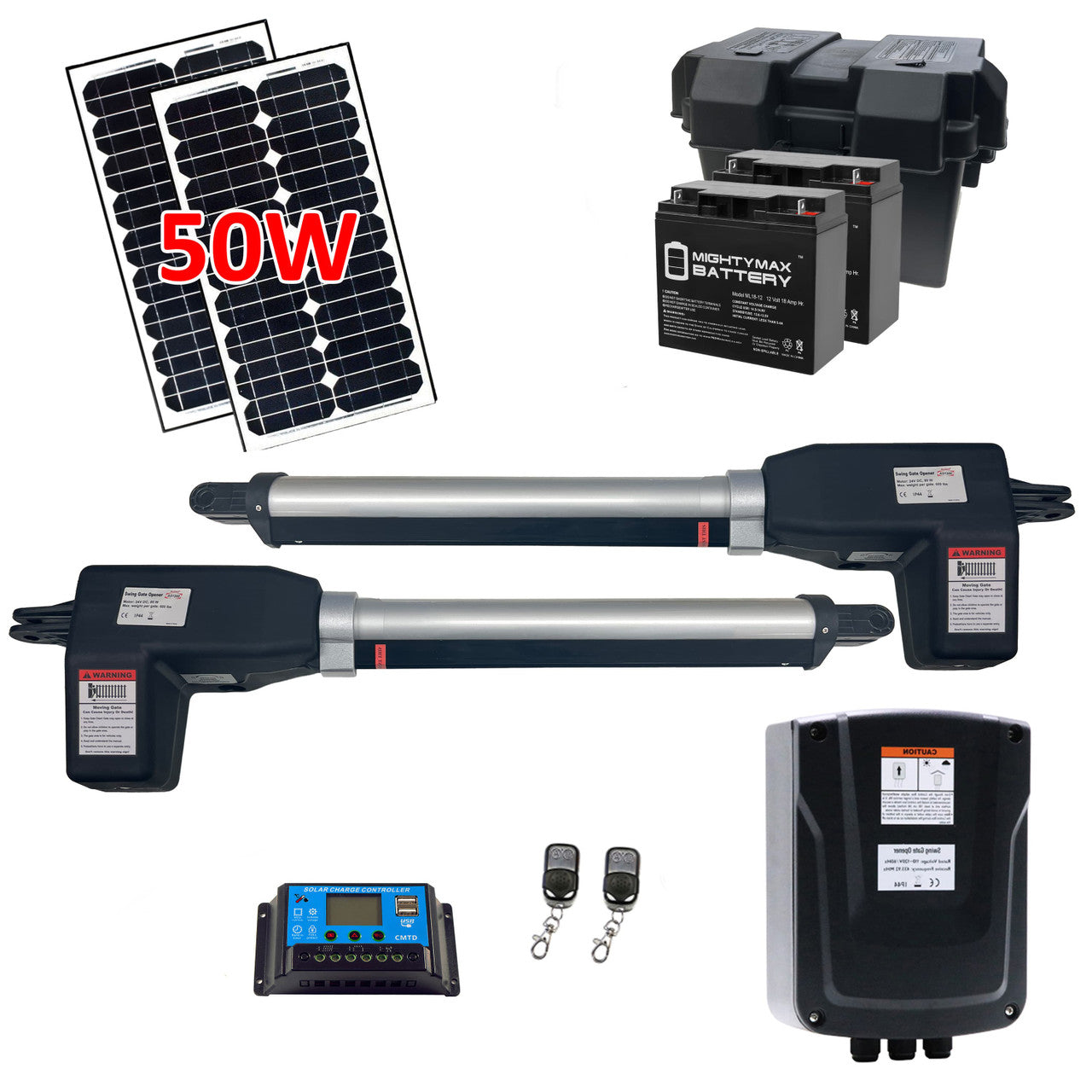 Aleko Dual Swing Gate Operator - AS1200 AC/DC - Solar Kit 50W AS1200SOL-AP