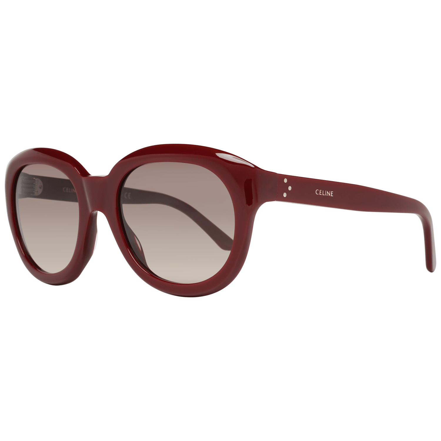 Celine Burgundy Women Sunglasses Gender	Women Main color	Burgundy Frame color	Burgundy Frame material	Plastic Lenses color	Grey Lenses material	Plastic Filter category	2 Style	Round Lenses effect	No Extra Protection	100% UVA & UVB Size	56-20-140 Lenses width	56mm Lenses height	47mm Bridge width	20mm Frame width	147mm Temples length	140mm Shipment includes	Case, cleaning cloth Spring hinge	No