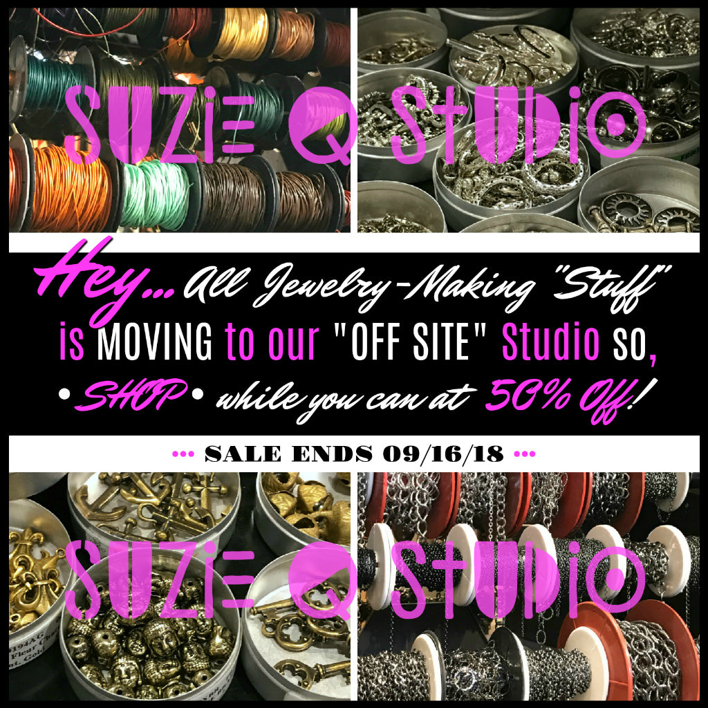 Suzie Q Studio, Calgary's unique jewelry story, is introducing a new beady concept. Check back soon for more details. The 50% OFF SALE on all jewelry making supplies ends Sept 16/18 and these supplies will no longer be available at Suzie's shop -- this is your last chance to stock up so drop by soon.