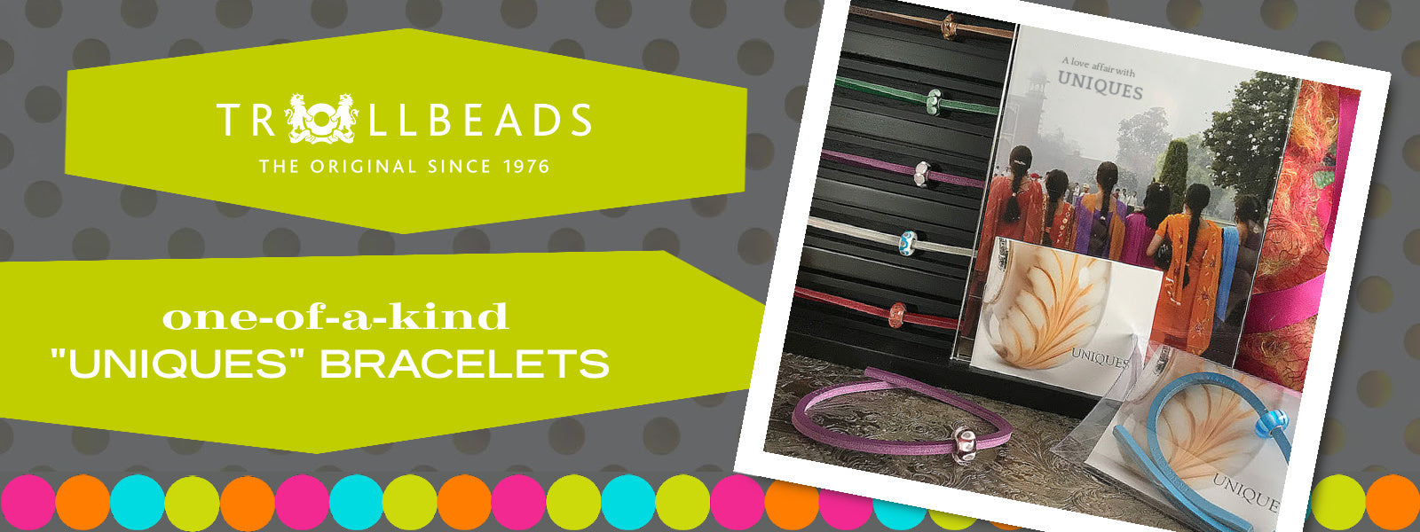 Trollbeads UNIQUES are one-of-a-kind glass beads handmade individually by 100% artisan-owned workshops in India and Lithuania. The one-of-a-kind UNIQUES glass beads offered at Suzie Q Studio also include a colour-coordinated Trollbeads leather bracelet.