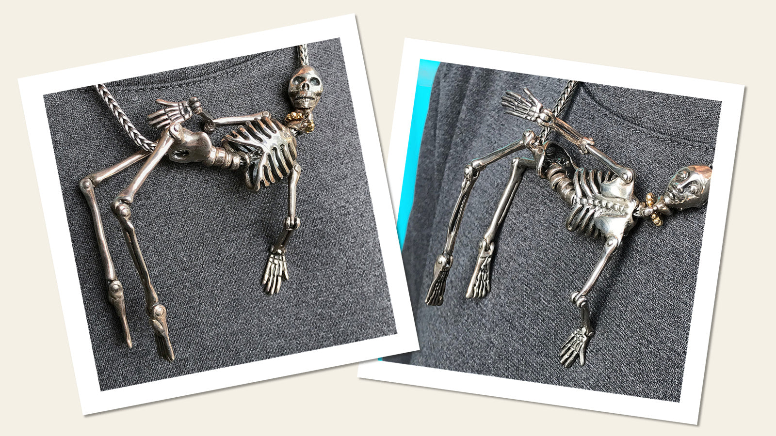 You might think this Suzie Q Studio rare Trollbeads Skeleton necklace has an eerie look, but because it is fully articulated with all the limbs moving independently, it always seems to hang playfully. It's definitely a piece of jewelry that everyone will notice.