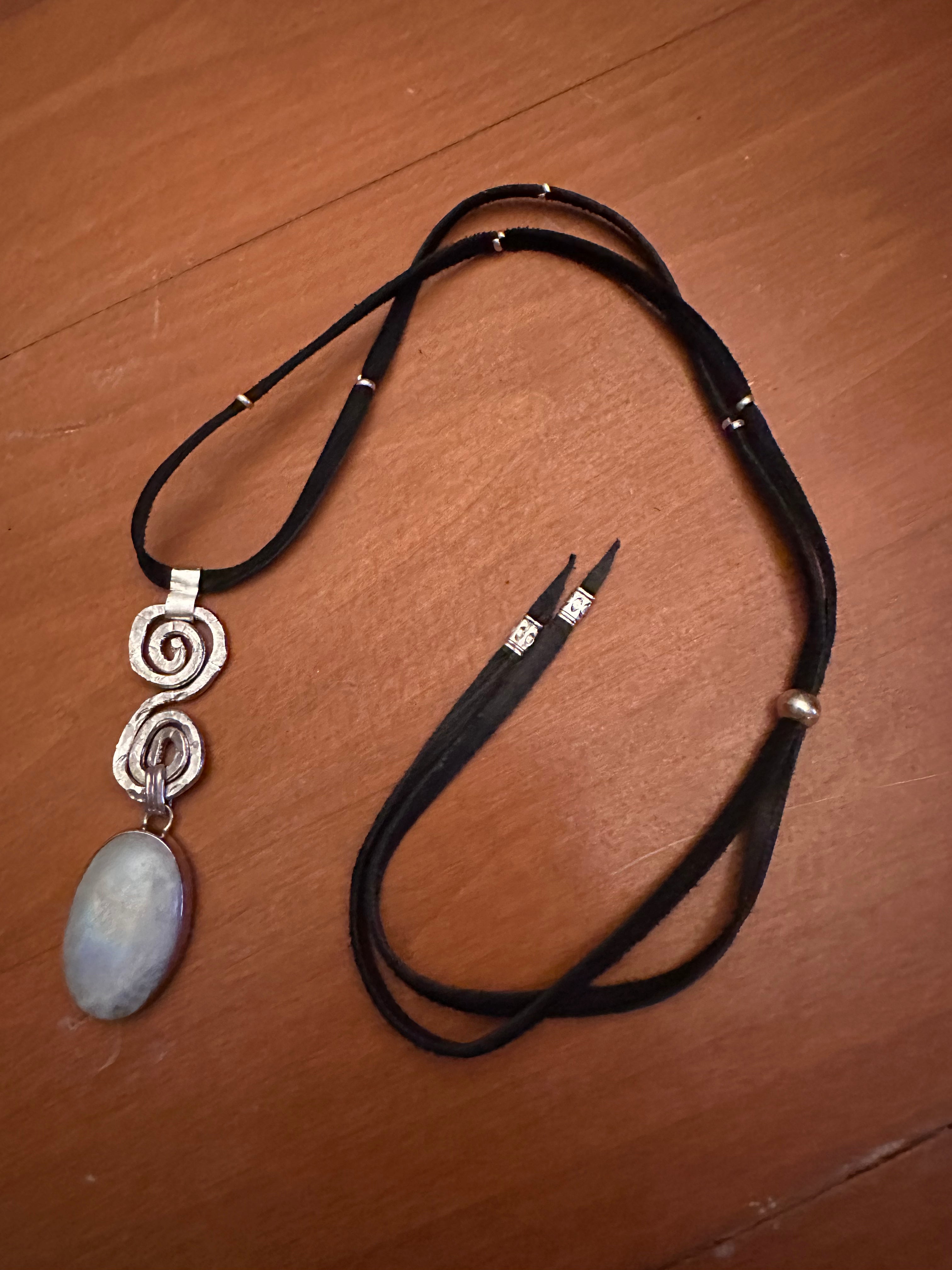 Sterling silver hammered moonstone necklace