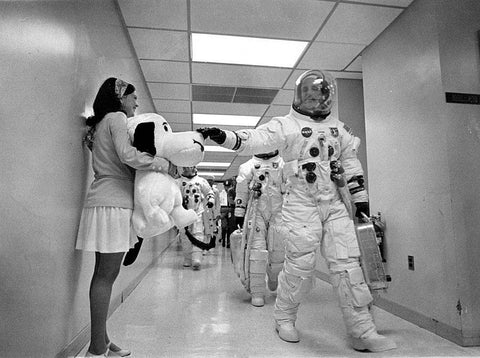 astronaut touches snoopy for luck apollo 10 mission