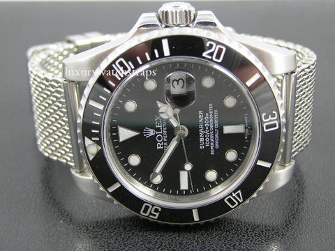 rolex submariner on stainless steel shark mesh strap