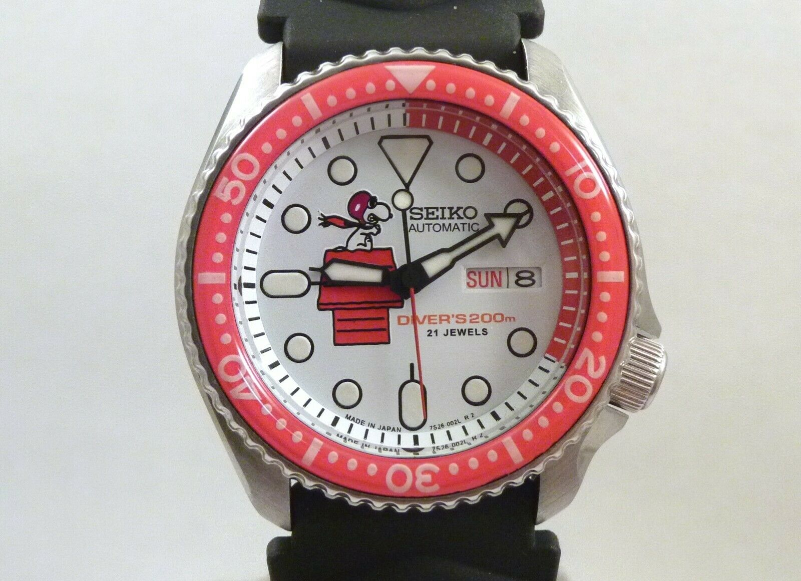 Custom Made Seiko Ceramic Snoopy Red Baron Automatic Divers Day Date W –  
