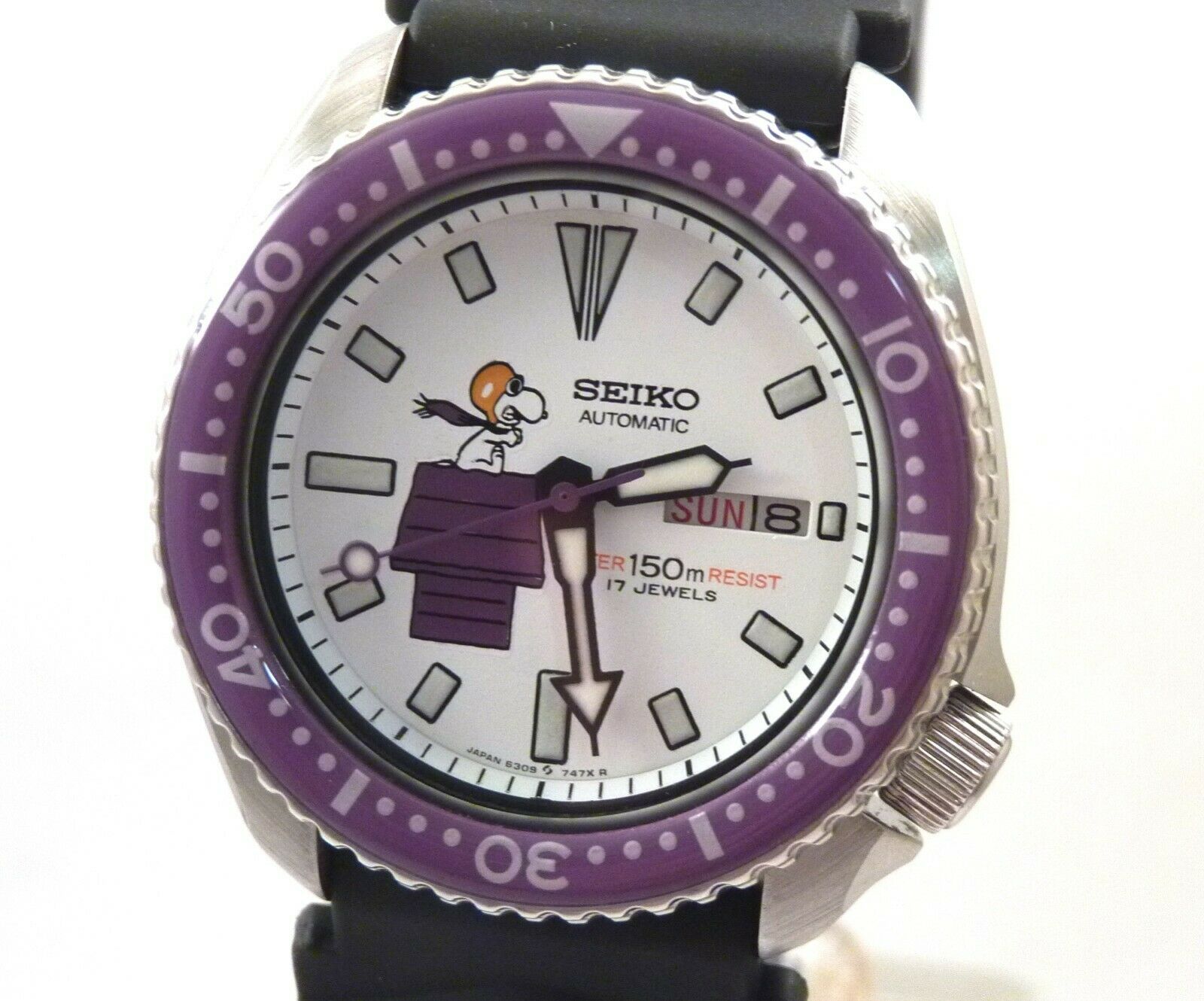 Custom Made Seiko Purple Ceramic Snoopy Red Baron Automatic Diver Day –  