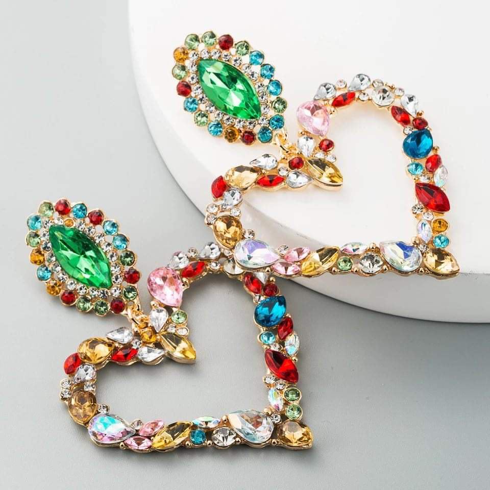 Heart-shaped " blingy" colored Rhinestones hoop earrings - 716 Microblading & Beauty