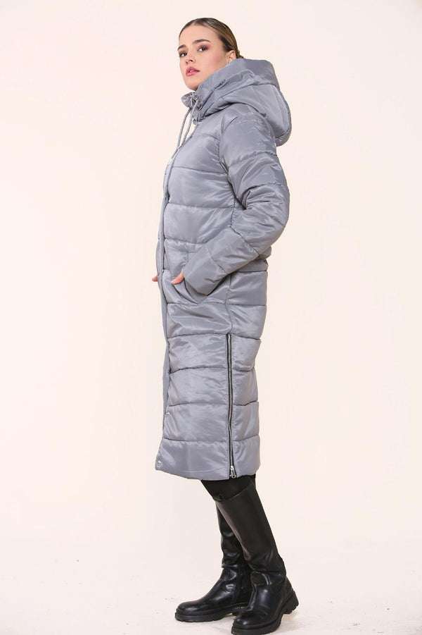 Longline Puffer Grey Coat (Plus Sizes) (Limited Quantity)