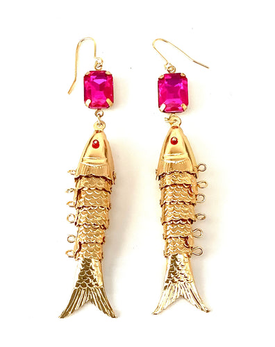 Turquoise and Gold Fish Earrings – Olivia Divine