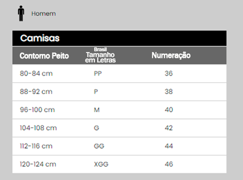 Medidas Corporal Para Camisetas Homem