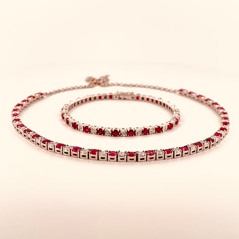 Ruby & Diamond Necklace and Bracelet Set