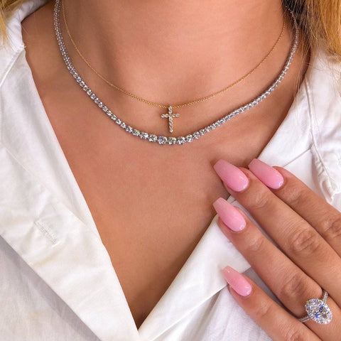 diamond cross necklace stack