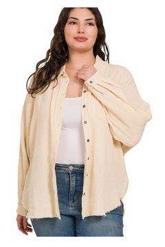 Curvy Double Gauze Shacket in Light Beige