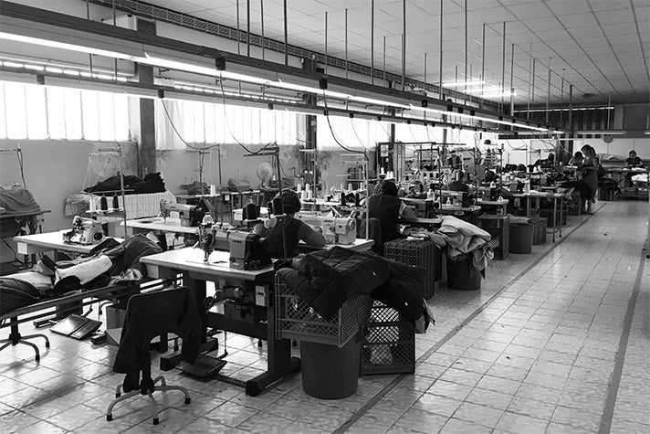 View of the factory floor in the workshop where Riz swim shorts are made