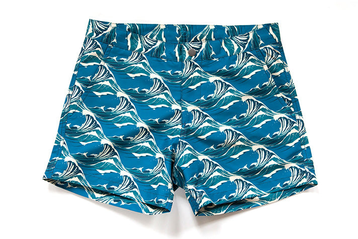 Riz buckler short tailored swim shorts in aqua waves print