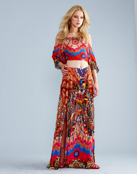 Parides Heritage Skirt and Crop Top Set - Red