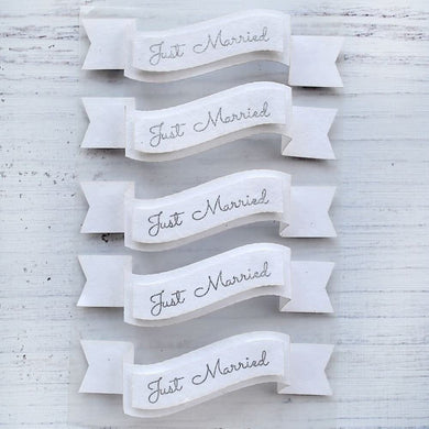 thecraftshop.net Italian Options - JUST MARRIED - 3D Banner Embellishments - White Silver