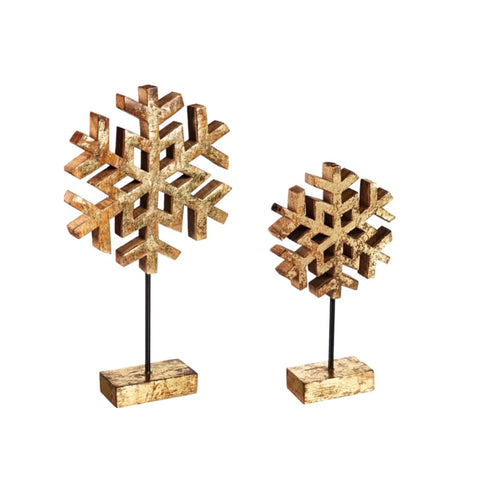 [Evergreen] Wood Metallic Snowflake On Stand | Found Boutique