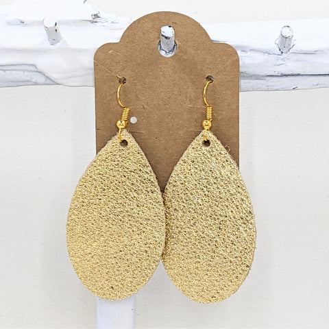 Gold Textured Teardrop Leather Earrings