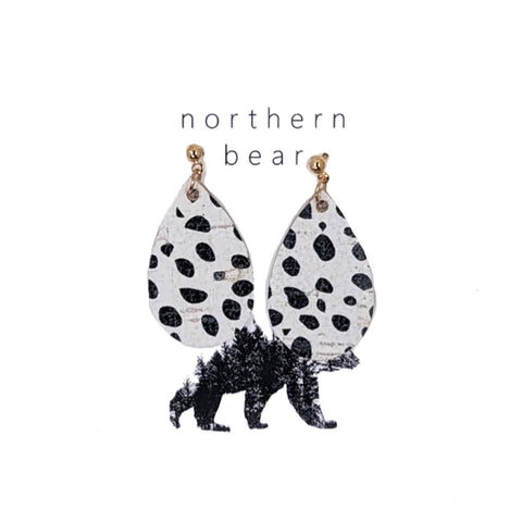 [Northern Bear] Georgia Black Spotted Leather Teardrop Stud Earrings