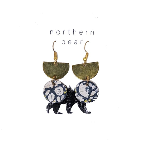 [Northern Bear] Georgia Black Spotted Leather Circle/Half Circle Hook Earrings