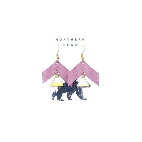 [Northern Bear] Pink Braid Leather and Metal Trianges Earrings
